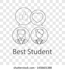 Best student icon on transparency background. Flat style vector illustration.