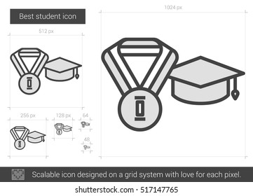 Icono de la mejor línea vectorial de estudiante aislado en fondo blanco. Mejor icono de línea estudiantil para infografía, sitio web o aplicación. Icono escalable diseñado en un sistema de cuadrícula.