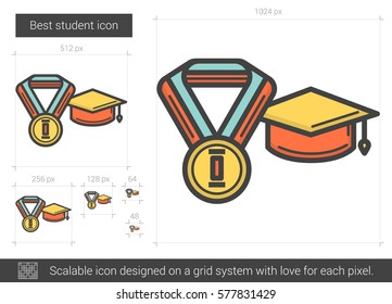 Best student vector line icon isolated on white background. Best student line icon for infographic, website or app. Scalable icon designed on a grid system.