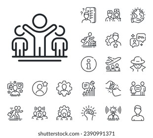 Best success sign. Specialist, doctor and job competition outline icons. Winner line icon. First place symbol. Winner line sign. Avatar placeholder, spy headshot icon. Strike leader. Vector