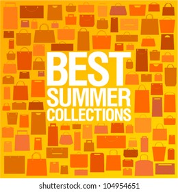 Best summer collections vector banner design template, shopping bags pattern on a backdrop