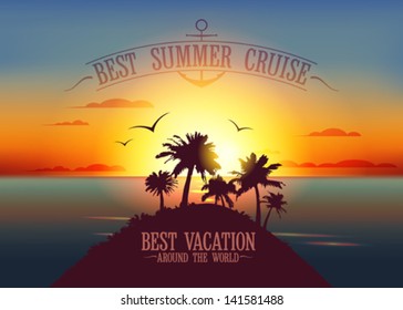 Best summer cruise design with sunset tropical landscape