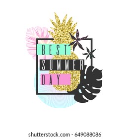 Best Summer day. Tropical exotic plants. Stylish poster, trendy graphics. Vector illustration.