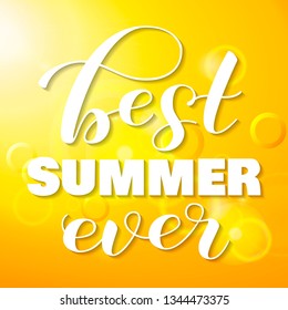 Best summer ever letering with sunny sky. Vector illustration