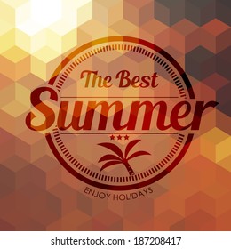 the best summer label with coconut tree on geometry background vector