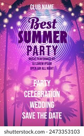 Best Summer Party Template Design, Night Beach Palms Poster, Flyer