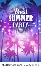 Best Summer Party Template Design, Night Beach Palms Poster, Flyer