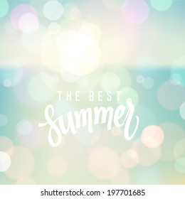 The best summer. Poster on tropical beach background. Vector eps10.