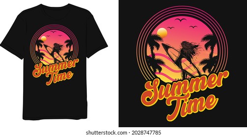Best Summer Quotes Summer Time Retro vintage T-shirt Design Template.