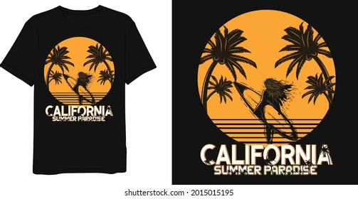 Best Summer Saying California Summer Paradise T-Shirt Design Template.