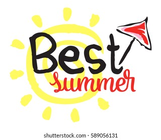 Best Summer sticker. Vector illustration in watercolor style, for graphic and web design.
