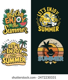 Best Summer t-shirt design bundle, summer beach vacation t-shirts, summer surfing t-shirt vector design, Illustration 