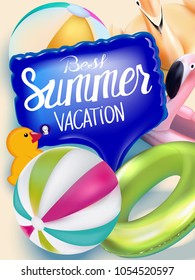 Best summer vacation banner with inflatable toys. Vector illustration