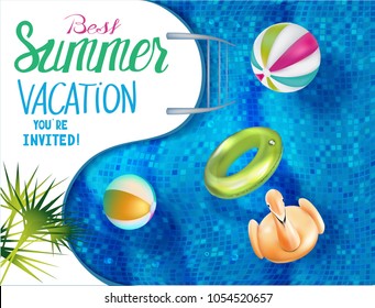 Best summer vacation banner with swimming pool. View above. Vector illustration