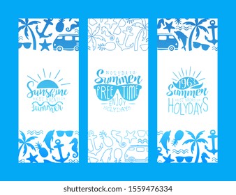 Best Summer Vacation Banner Templates Set, Enjoy Holidays Hand Drawn Vector Illustration
