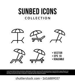 The best sunbed icon set design. Collection of high quality vector illustration in trendy line style with black color. Suitable for many purposes.