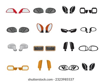 Best Super Collection Of Auto And Car Stock Illustration Vector For Web And Other. Set Of Car Mirrors Hi-Quality Premium Design. White Background.