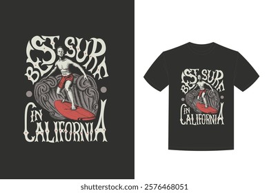 best surfing California poster with surfer board illustration t shirt design