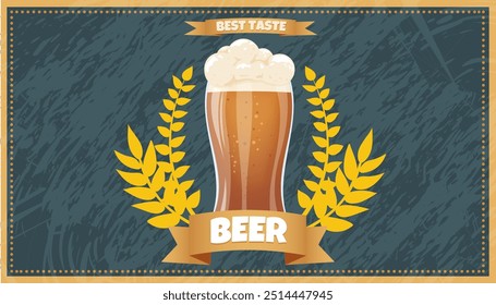 Best Taste Beer Horizontal Poster. Poster, beer advertising. Banner for a pub, bar. Vector graphics.