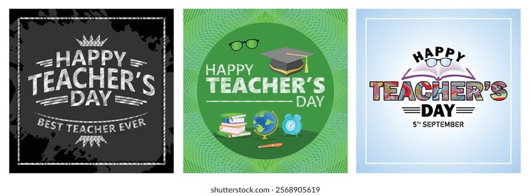 Best teacher ever. Celebration of World Teachers Day.Teacher's day with typography and open book. Happy Teachers Day concept. Set flat vector illustration.