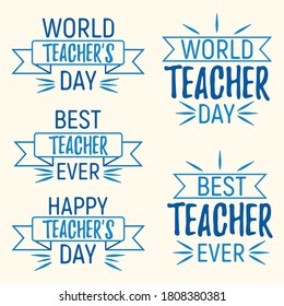 Best teacher ever concept font text quote, calligraphic inspiration celebration card flat vector illustration, sunburst decoration design. Happy teacher day, web banner, logo and label internet page.