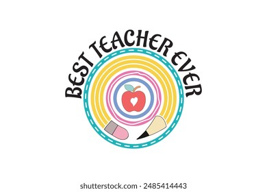 Best Teacher Ever Teacher Rainbow Coquette Pencil Bow Design, Teacher School Kindergarten Groovy Retro T-shirt Designs