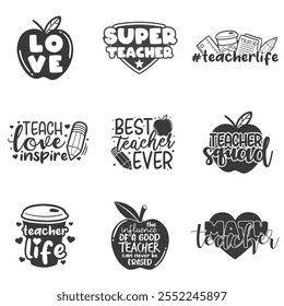 Best Teacher Illustration Clip Art Design Shape. Back to School Silhouettes Icon Vector.