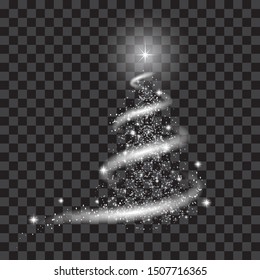 BEST Template for New Year or Christmas project, snow, stars, New Year tree, blizzard. Black and white vector image with transparency