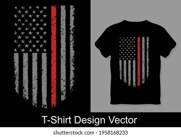 Best Thin Red Line Firefighter Flag Vector T-Shirt Design