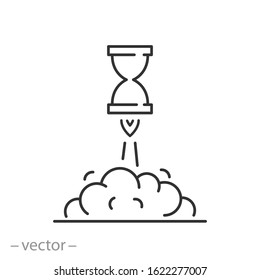 best time for startup icon, rocket as hourglass, hurry work creative idea, thin line web symbol on white background - editable stroke vector illustration eps10
