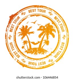 Best tour rubber stamp with tropical view.