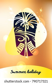 Best tour for summer holiday. Abstract palm tree, lounge and sun light. Template poster, banner, logo for travel company, agency.