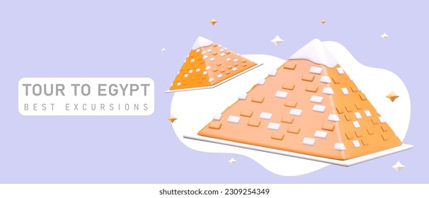 Best tours and excursions in Egypt. Special offer for visitors. Color banner with ready made advertising. Realistic pyramids on colored background, place for text