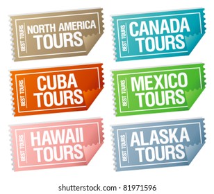 Best tours stickers in form of  tickets.