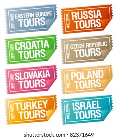 Best tours stickers in form of  tickets.