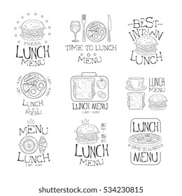 Best In Town Lunch Menu Set Of Hand Drawn Black And White Sign Design Templates With Calligraphic Text