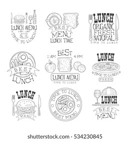 Best In Town Organic Lunch Menu Set Of Hand Drawn Black And White Sign Design Templates With Calligraphic Text