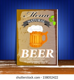 Best traditional fresh cold Beer. Restaurant menu. Vector