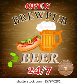 Best traditional fresh cold Beer.Brewpub menu.Vector