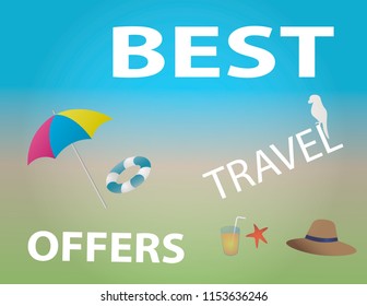 Best travel offer vector design. Summer vacation, sunny beach and beautiful landscape.