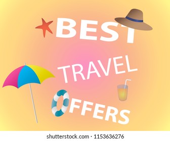 Best travel offer vector design. Summer vacation, sunny beach and beautiful landscape.