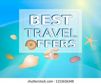 Best travel offer vector design. Summer vacation, sunny beach and beautiful landscape.