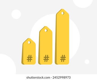 Best trending hashtags on social media app. Popular top viral hashtags chart. Hashtag Social Media Marketing vector illustration isolated on white background