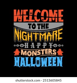 Melhor Trendy assustador e assustador abóbora Halloween Nightmare Vetor Tshirt Design Ilustração