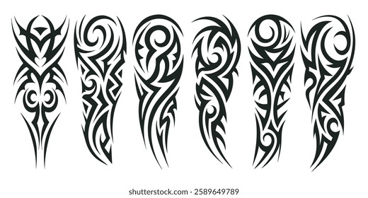 Best Tribal Arm Tattoo Designs for Men and Women Black Ink on White Background.