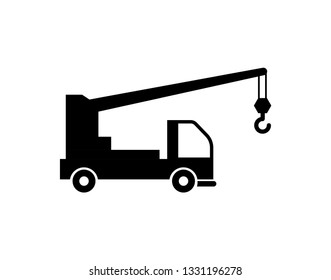 Best Truck with Crane icon. Black filled vector illustration. Truck with Crane symbol on white background. Can be used in web and mobile. - Vector 