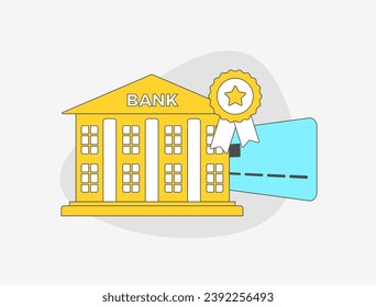 Best trusted bank for open account. Safest and secure bank concept. Choosing the best bank to open a debit or credit card. Outline vector illustration isolated on white background with icons