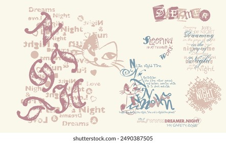 Mejor gráfico de tipografía para suites nocturnas. para serigrafía.