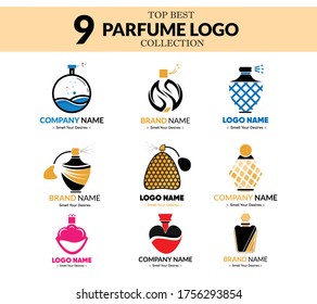 Best Unique perfume logo set. Simple Best set of 9 unique perfume vector logo for web isolated on white background along with Easy Editable vector file.