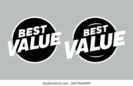 ícone de selo de melhor valor definido com etiqueta preta redonda e texto branco angular para promoção do produto e oferta especial
